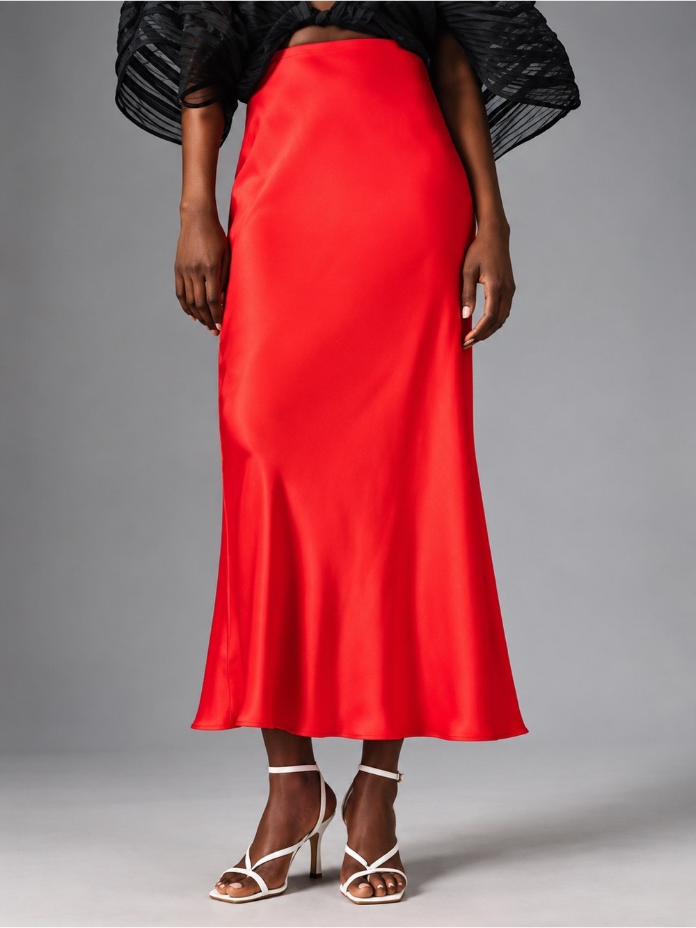 ANTHROPOLOGIE Red Satin Maxi Skirt